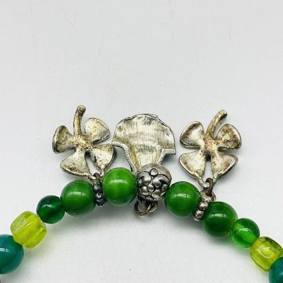 St Patrick Theme Necklace Silver Tone Enamel Charms Shamrock Leprechaun Hat - Picture 4 of 7